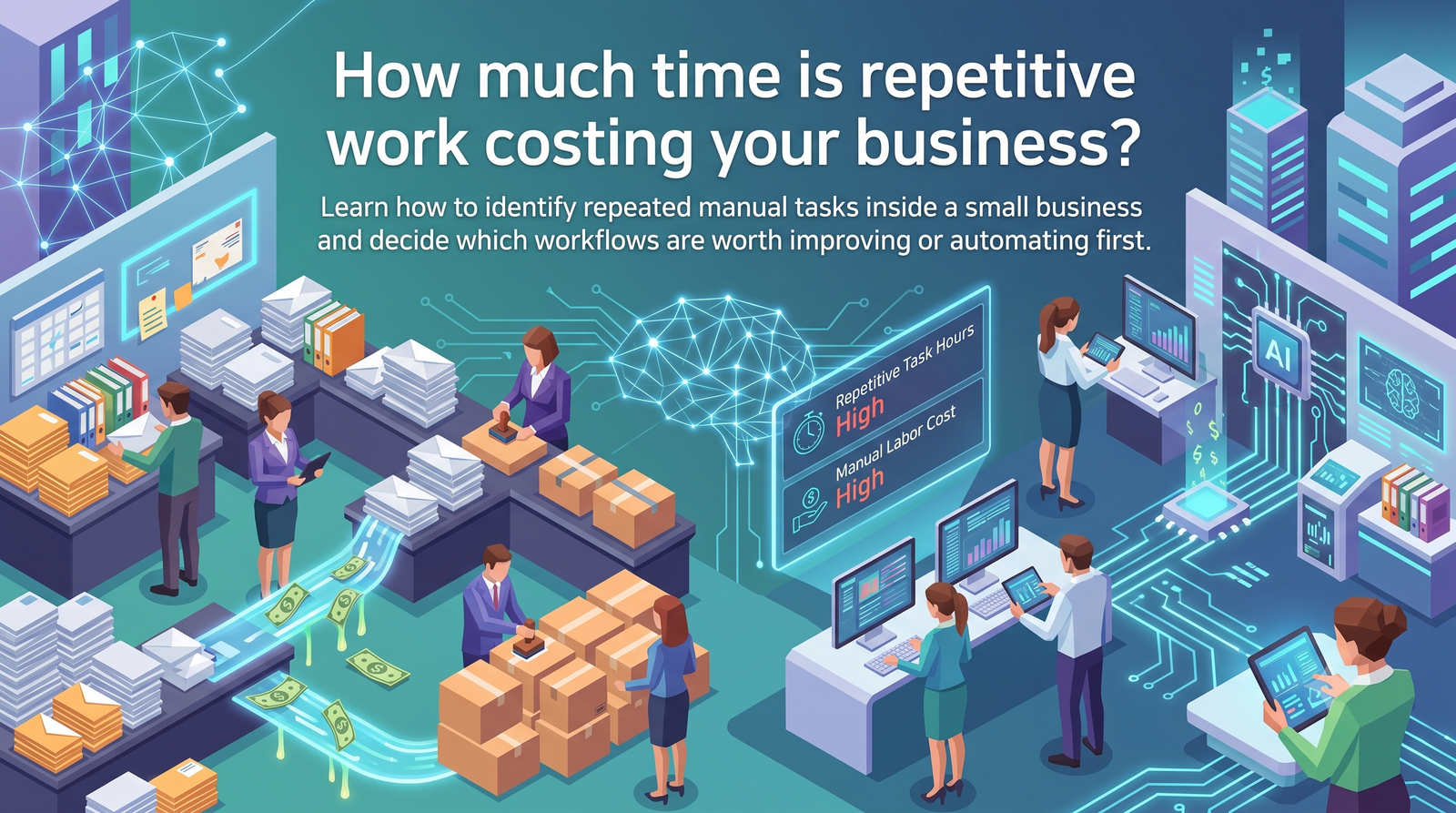 Workflow automation steps connected across a business process